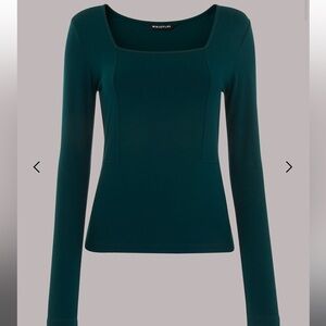 Whistles dark green Square Neck Long Sleeve Top